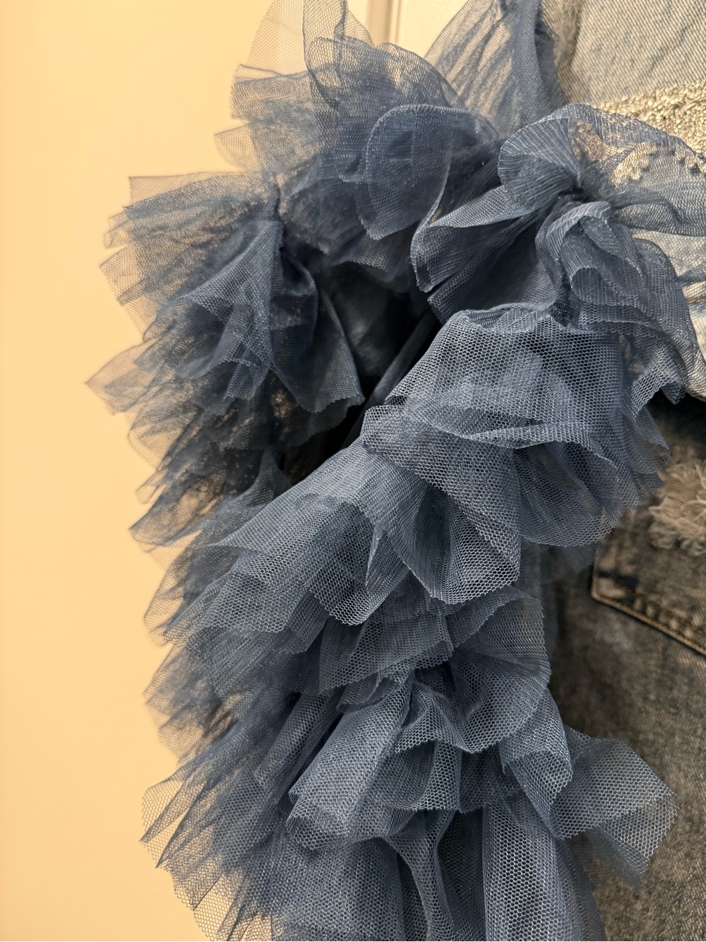 Gritty Soul Denim Shirt with Navy Tulle Ruffle Sleeves - Picture 6 of 8